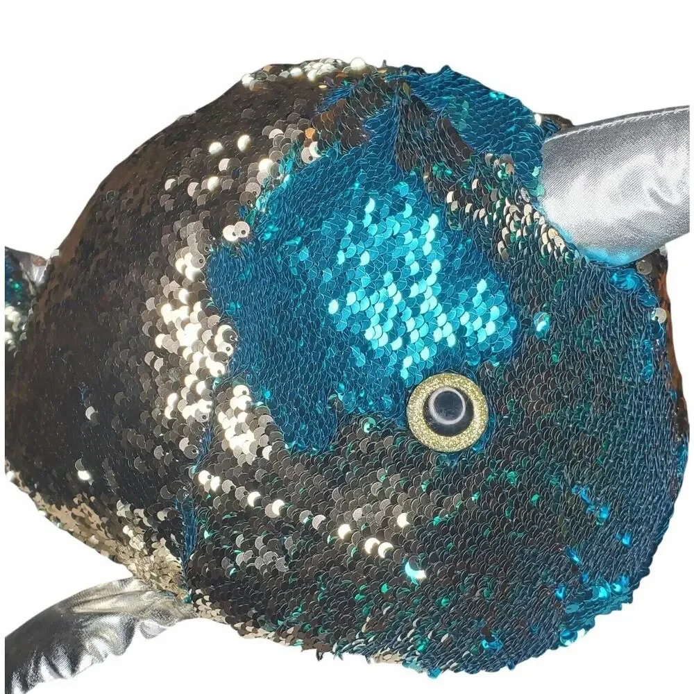 Dan Dee Collectors Choice Narwhal Whale 2 sided sequin sparkles Large plush